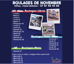 Circuit de l'Auxois - Calendrier de roulage de Novembre